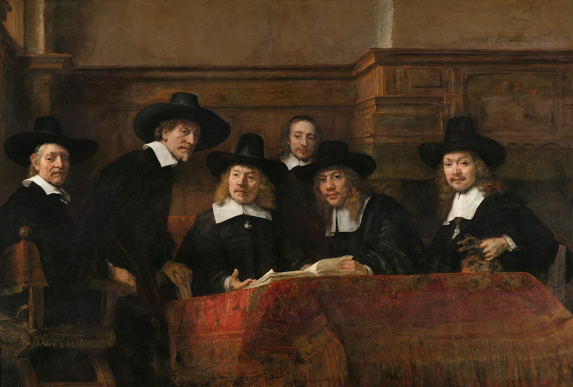 The Syndics of the Drapers' Guild. Rembrandt, 1662